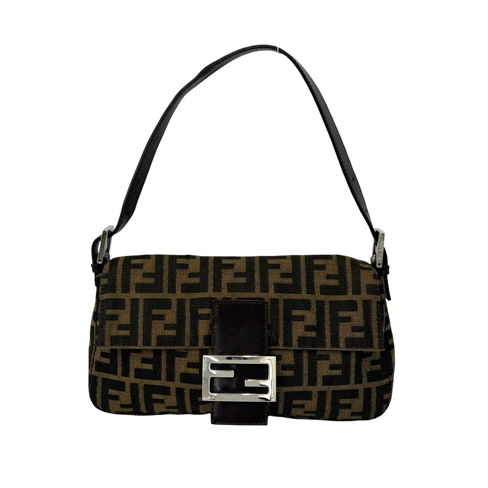 FENDI Vintage Zucca Pattern FF Logo Hardware Canvas Leather Handbag One Shoul...